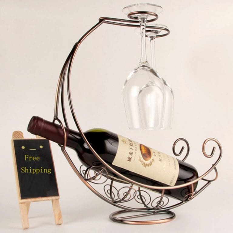 Metal Wine Bottle and 2-Glass Table-top Holder - 3 Colors
