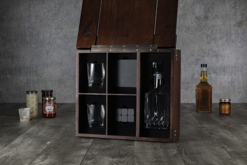 Whiskey Box with Decanter Gift Set